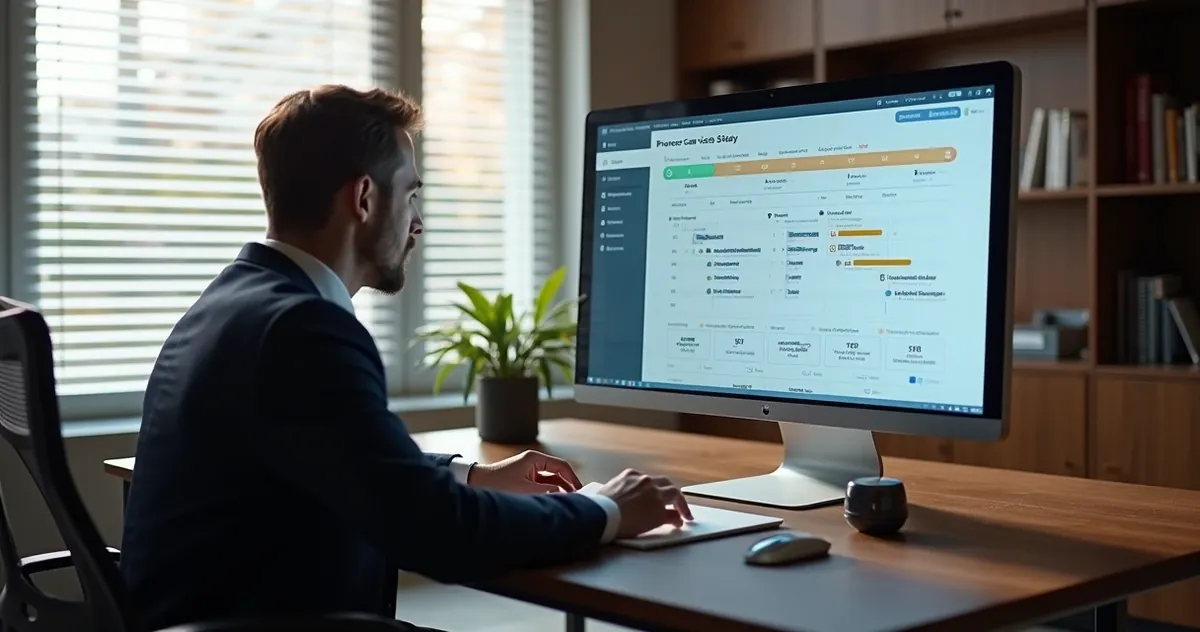 Advogado acompanhando processos em plataforma digital 