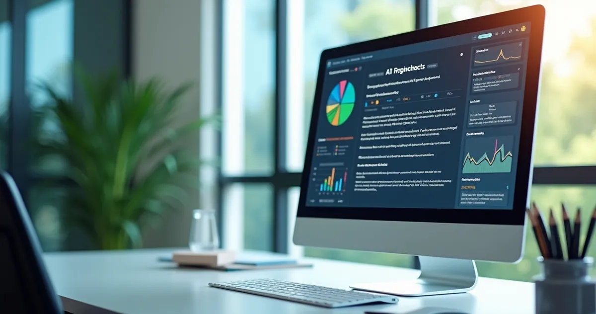 Computador com interface de inteligência artificial jurídica analisando contrato
